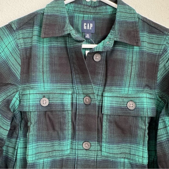 GAP Flannel Utility Mini Shirt Dress NWT in Green & Navy XS - Picture 6 of 13